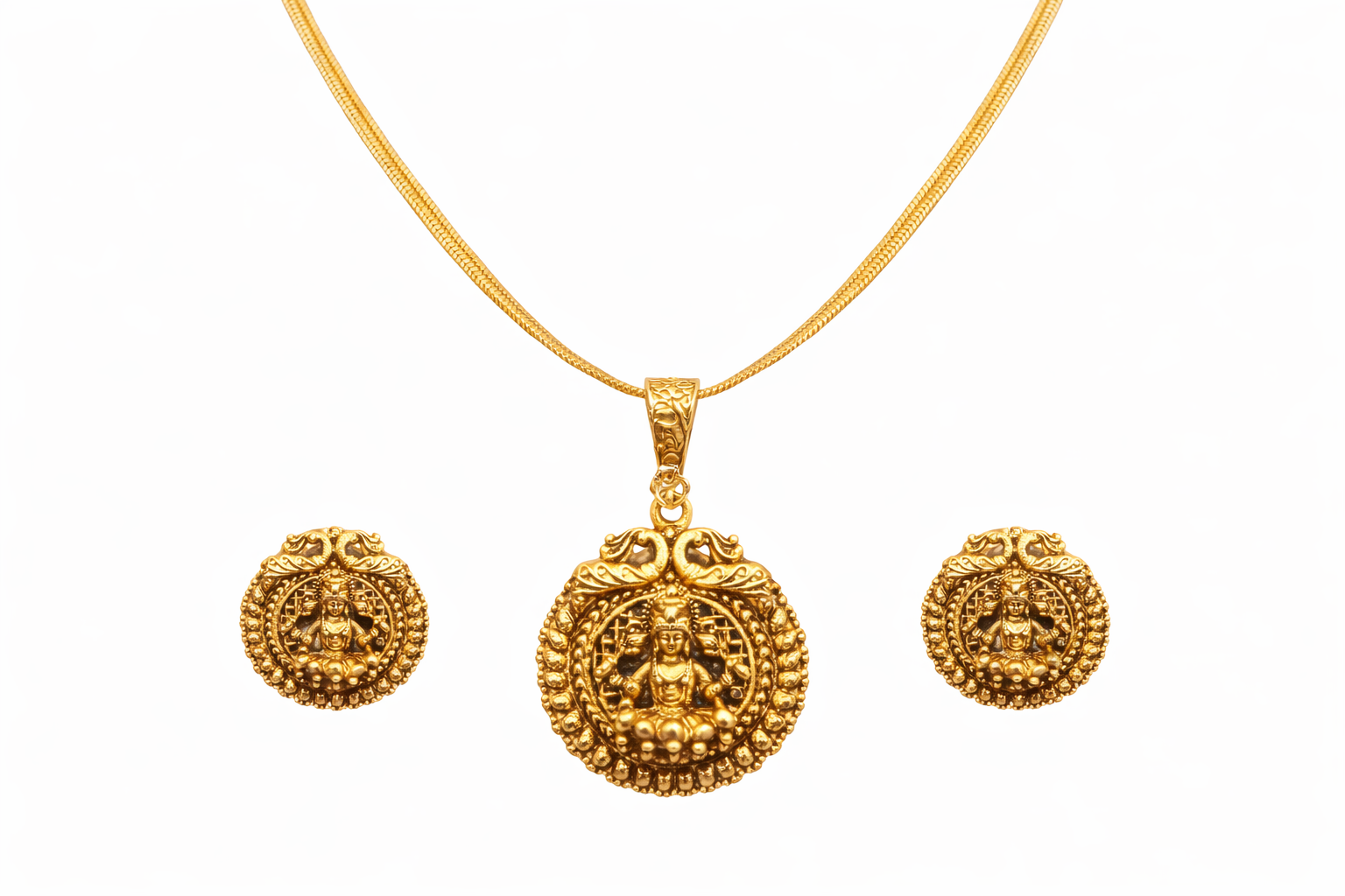 Ethinic Gold-Plated Lakshmi Motif Jewelry Set for Women - Antique Finish
