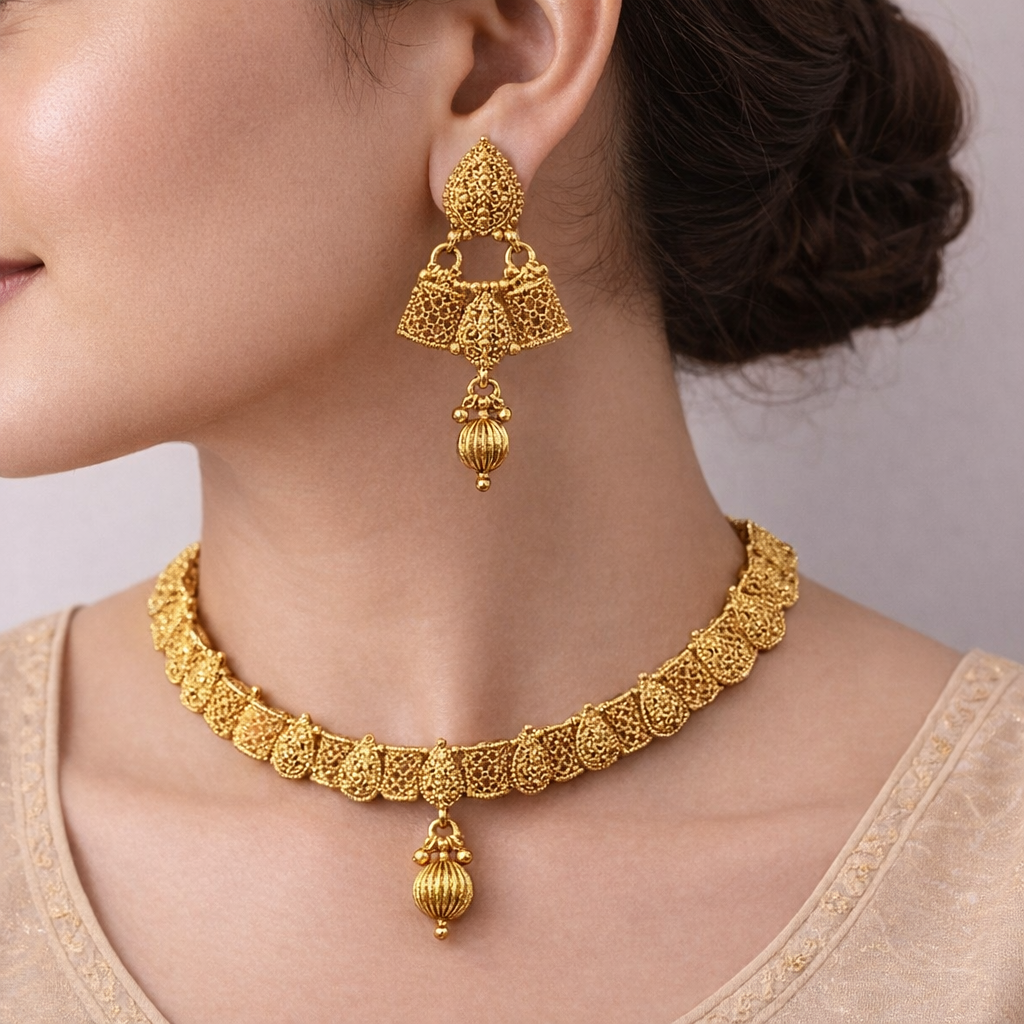 Ethinic Gold-Plated Heritage Jewelry Set for Women - Antique Finish