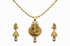 Ethinic Gold-Plated Krishna Motif Jewelry Set with Gold Beads for Women - Antique Finish
