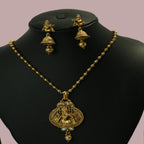 Ethinic Gold-Plated Krishna Motif Jewelry Set with Gold Beads for Women - Antique Finish
