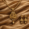 Ethinic Gold-Plated Krishna Motif Jewelry Set with Gold Beads for Women - Antique Finish