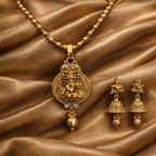 Ethinic Gold-Plated Krishna Motif Jewelry Set with Gold Beads for Women - Antique Finish