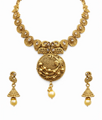Ethinic Gold-Plated Peacock Motif Jewelry Set with Crystal Embellishments for Women - Antique Finish