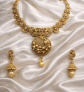 Ethinic Gold-Plated Peacock Motif Jewelry Set with Crystal Embellishments for Women - Antique Finish