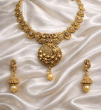 Ethinic Gold-Plated Peacock Motif Jewelry Set with Crystal Embellishments for Women - Antique Finish