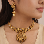 Ethinic Gold-Plated Peacock Motif Jewelry Set with Crystal Embellishments for Women - Antique Finish