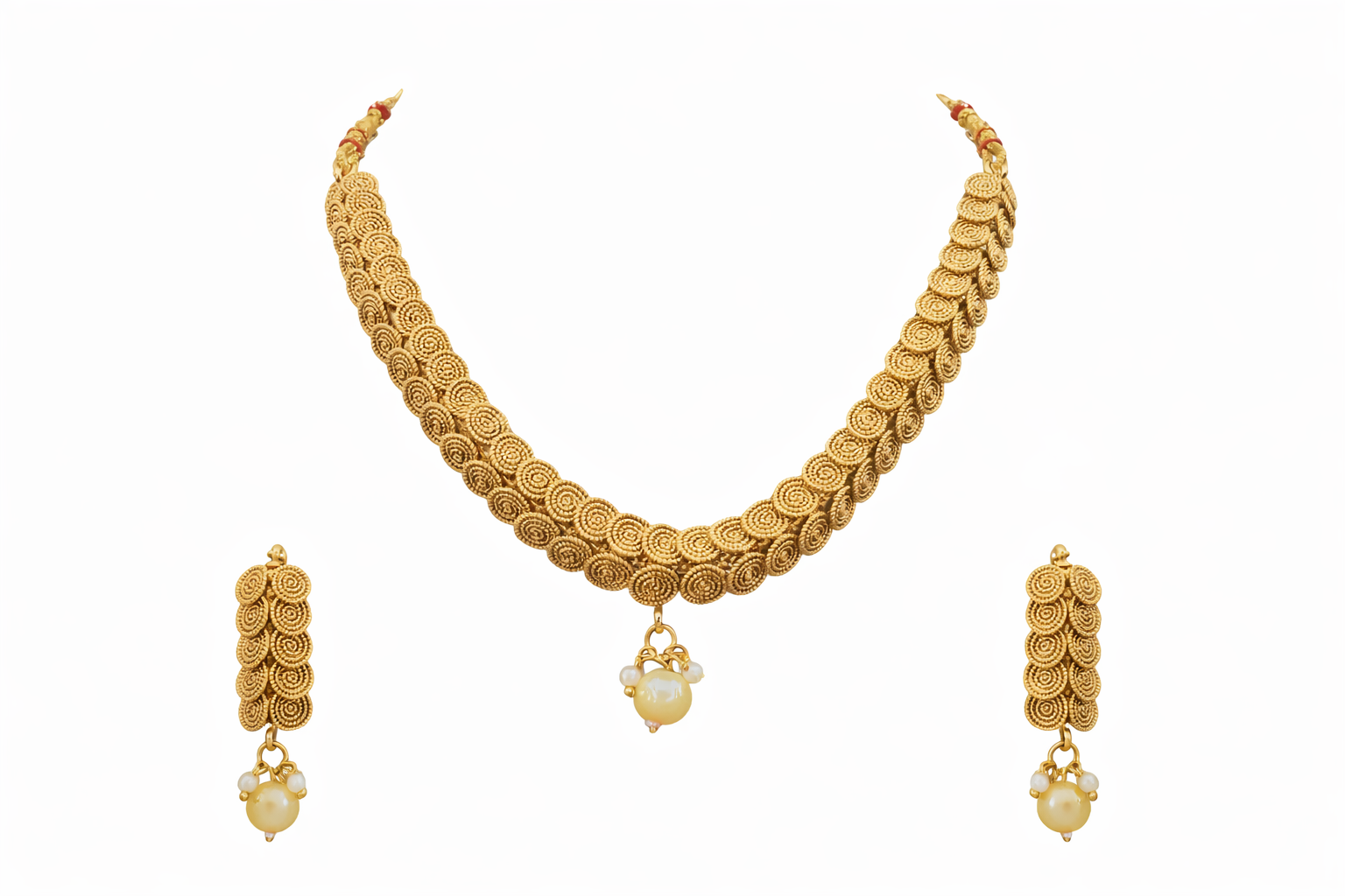 Ethinic Gold-Plated Lakshmi Kaasu Malai Jewelry Set with Coin Motifs for Women - Antique Finish