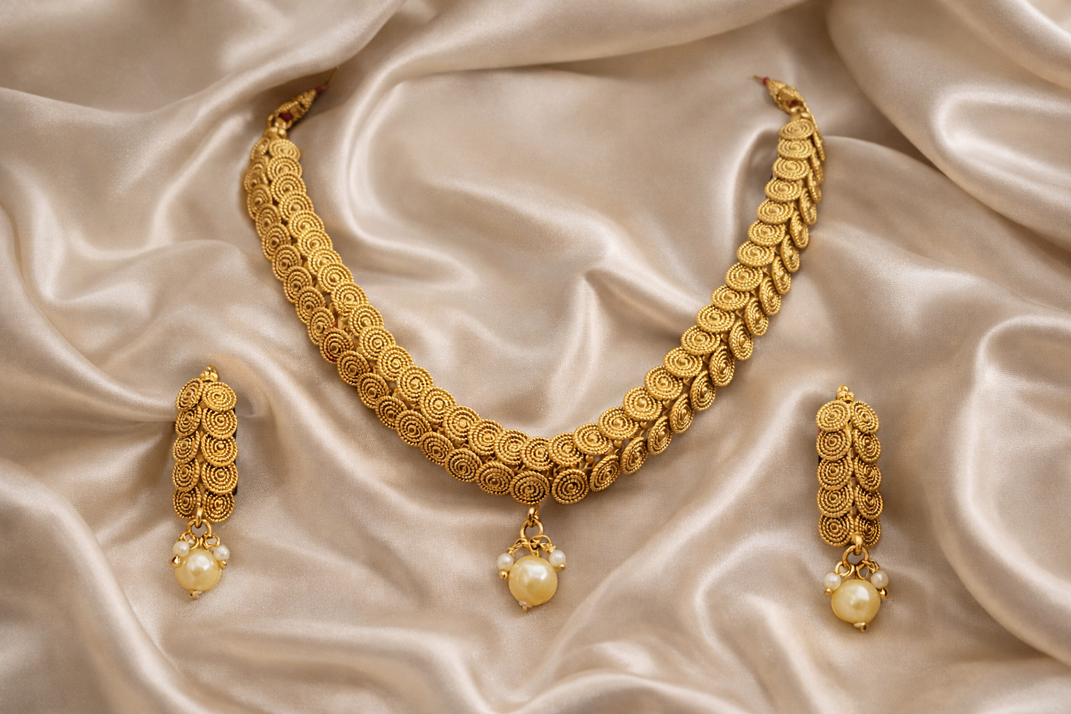 Ethinic Gold-Plated Lakshmi Kaasu Malai Jewelry Set with Coin Motifs for Women - Antique Finish