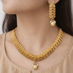Ethinic Gold-Plated Lakshmi Kaasu Malai Jewelry Set with Coin Motifs for Women - Antique Finish