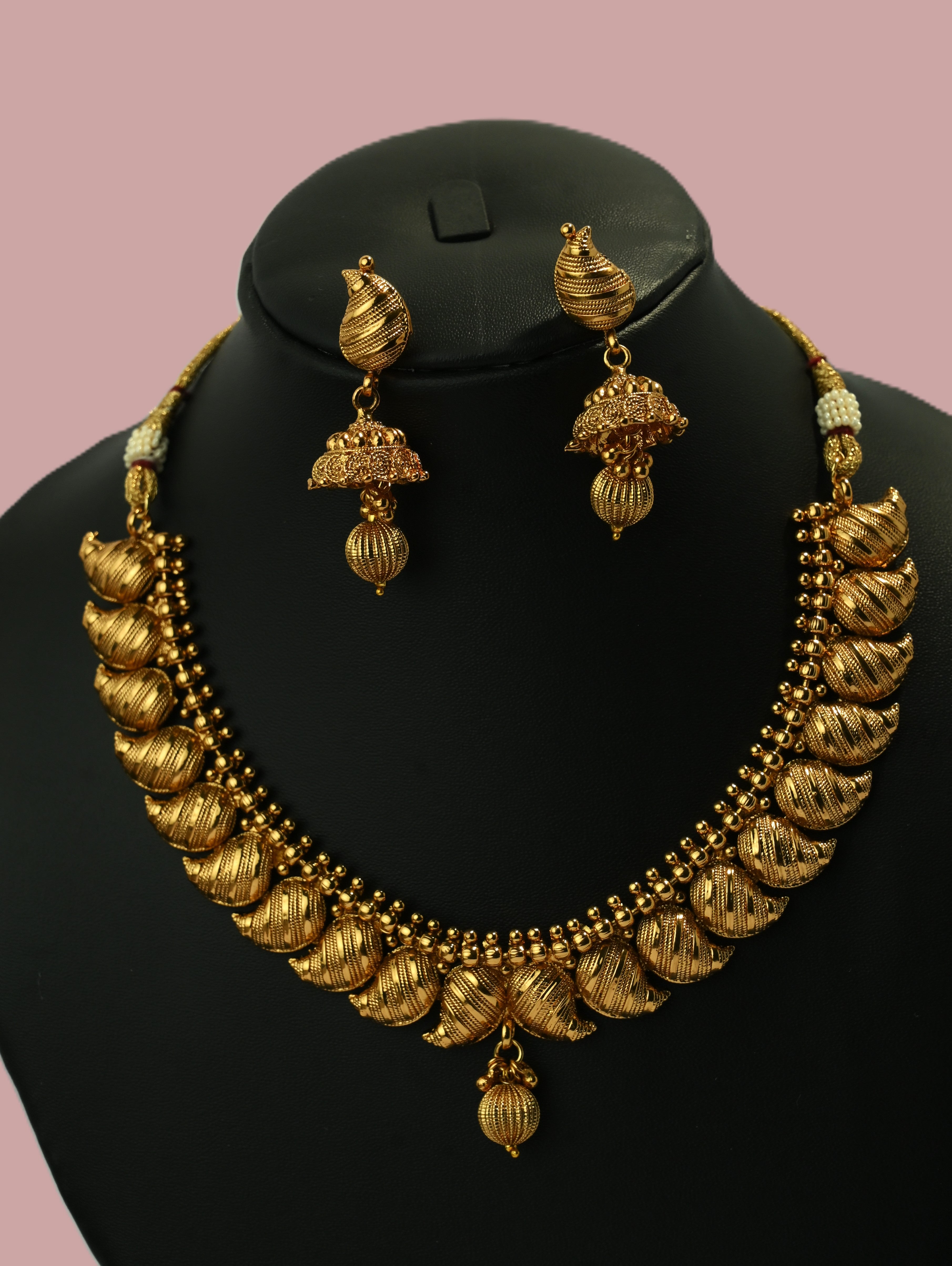Ethinic Gold-Plated Kerala Mango Motifs Jewelry Set for Women - Antique Finish