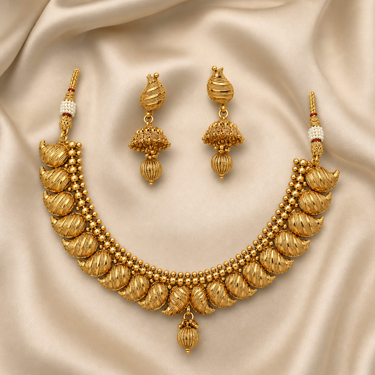 Ethinic Gold-Plated Kerala Mango Motifs Jewelry Set for Women - Antique Finish