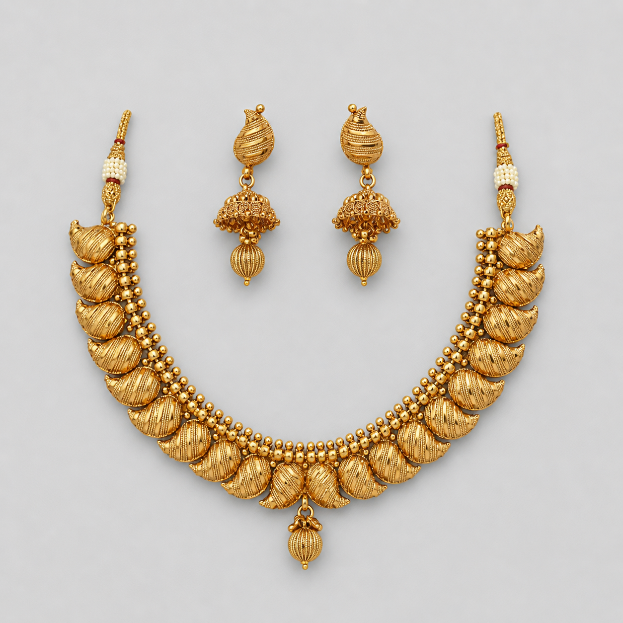 Ethinic Gold-Plated Kerala Mango Motifs Jewelry Set for Women - Antique Finish