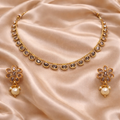 Ethinic Gold-Plated Royal Kundan Necklace Jewelry Set with Large Earring Stud for Women - Antique Finish