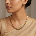 Ethinic Gold-Plated Royal Kundan Necklace Jewelry Set with Medium Earring Stud for Women - Antique Finish