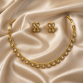 Ethinic Gold-Plated Royal Kundan Necklace Jewelry Set with Medium Earring Stud for Women - Antique Finish