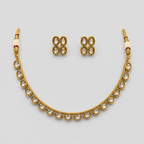 Ethinic Gold-Plated Royal Kundan Necklace Jewelry Set with Medium Earring Stud for Women - Antique Finish