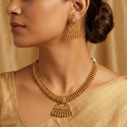 Ethinic Gold-Plated Kolhapuri Tushi Choker Jewelry Set with Hanging Beads Fringe for Women - Antique Finish