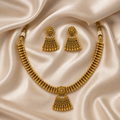 Ethinic Gold-Plated Kolhapuri Tushi Choker Jewelry Set with Hanging Beads Fringe for Women - Antique Finish