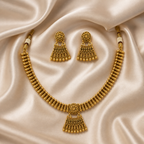 Ethinic Gold-Plated Kolhapuri Tushi Choker Jewelry Set with Hanging Beads Fringe for Women - Antique Finish
