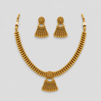 Ethinic Gold-Plated Kolhapuri Tushi Choker Jewelry Set with Hanging Beads Fringe for Women - Antique Finish