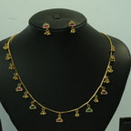 Ethinic Gold-Plated Zircon Pendant Jewelry Set with Red and Green Glass Stone Embellishments for Women - Antique Finish