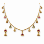 Ethinic Gold-Plated Zircon Pendant Jewelry Set with Red and Green Glass Stone Embellishments for Women - Antique Finish