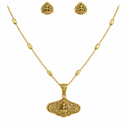 Ethinic Gold-Plated Lakshmi Carving Jewelry Set for Women - Antique Finish