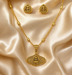 Ethinic Gold-Plated Lakshmi Carving Jewelry Set for Women - Antique Finish