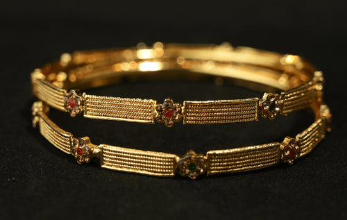 Ethinic Gold-Plated Elegant Bangle Set of 2 for Women - Antique Finish (2.6 Size)