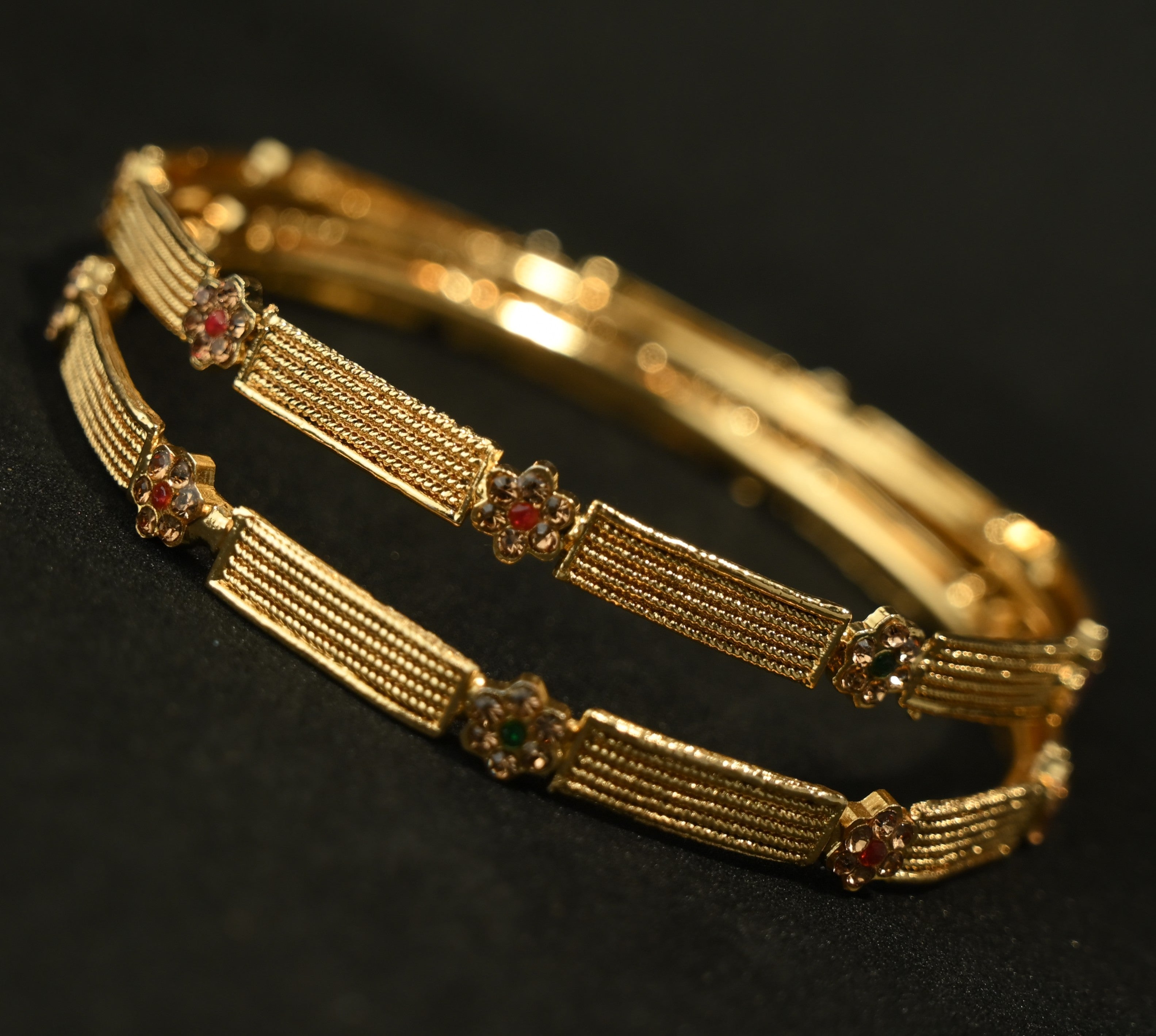 Ethinic Gold-Plated Elegant Bangle Set of 2 for Women - Antique Finish (2.6 Size)