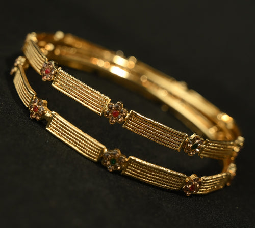 Ethinic Gold-Plated Elegant Bangle Set of 2 for Women - Antique Finish (2.8 Size)