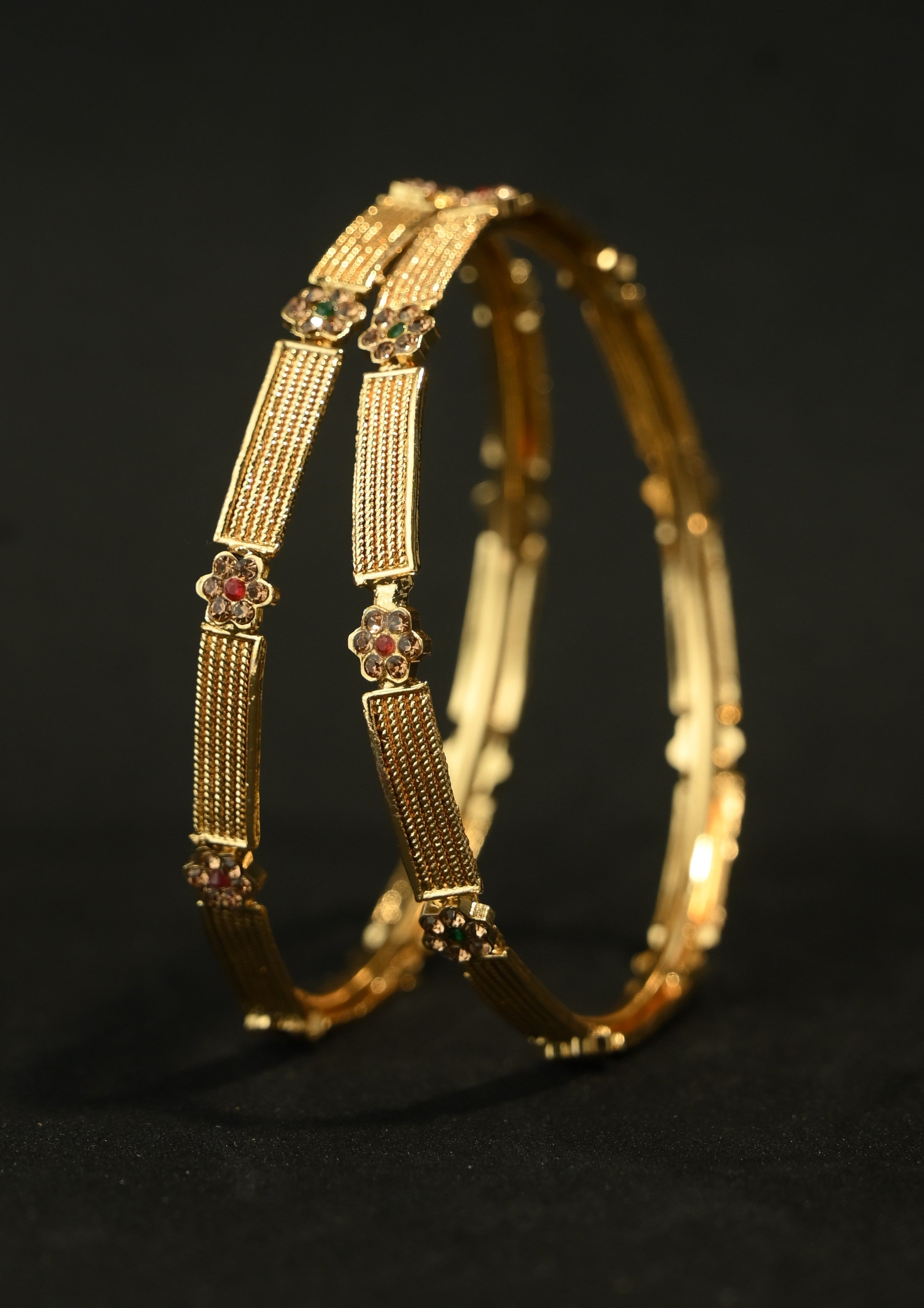 Ethinic Gold-Plated Elegant Bangle Set of 2 for Women - Antique Finish (2.6 Size)