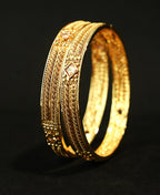 Ethinic Gold-Plated Elegant Bangle Set of 2 with Square Stone Embellishments for Women - Antique Finish (2.4 Size)