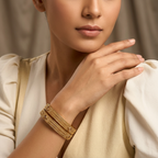 Ethinic Gold-Plated Elegant Bangle Set of 2 with Square Stone Embellishments for Women - Antique Finish (2.4 Size)