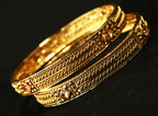 Ethinic Gold-Plated Elegant Bangle Set of 2 with Square Stone Embellishments for Women - Antique Finish (2.4 Size)