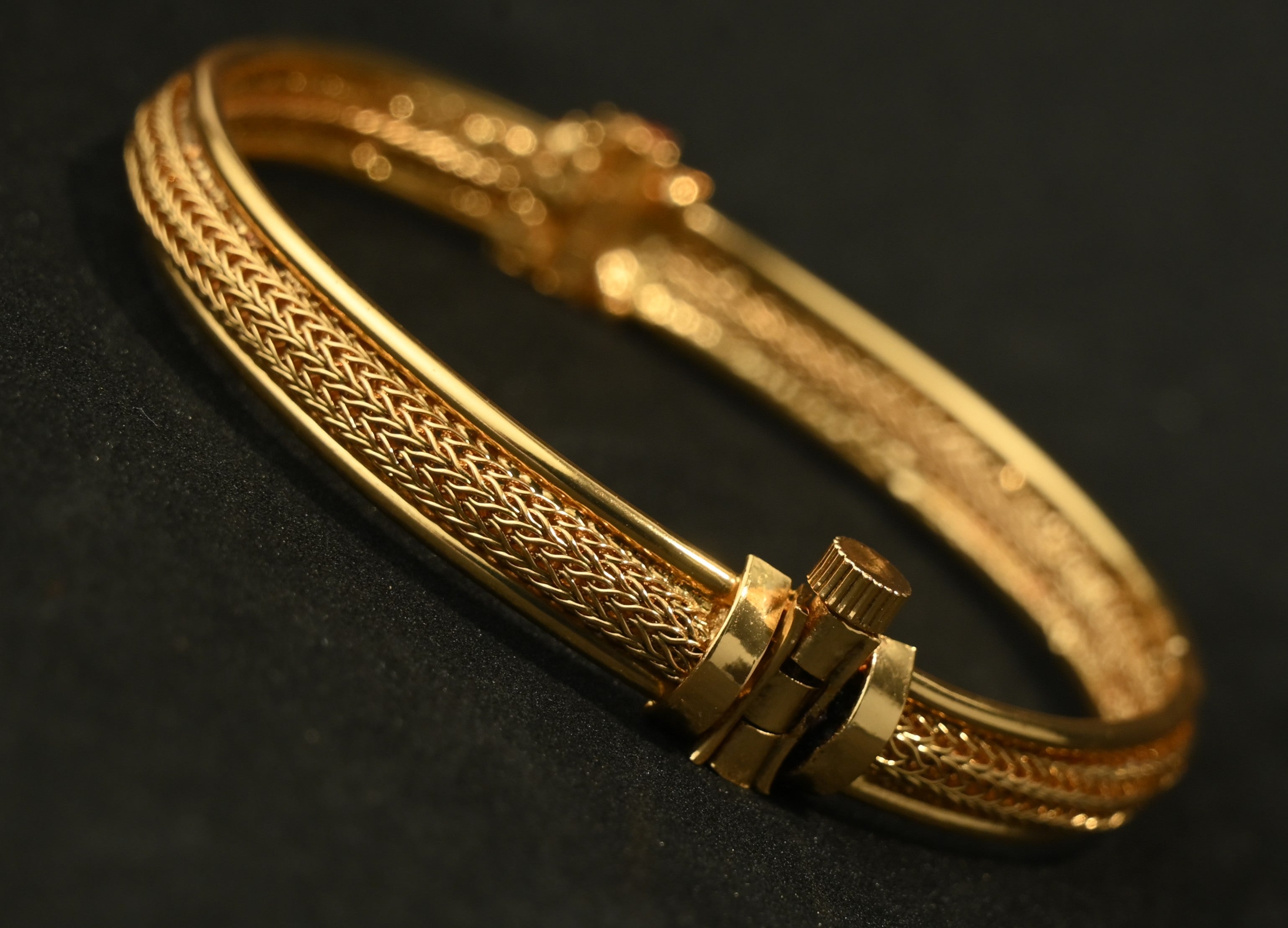 Ethinic Gold-Plated Braided Design with Screw Pin Detail Bangle Bracelet for Women - Antique Finish (2.6 Size)
