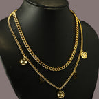 Gold Tone LV Monogram layered Necklace for Women- Matte Finish