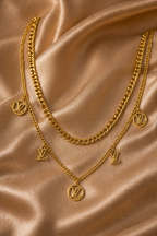 Gold Tone LV Monogram layered Necklace for Women- Matte Finish