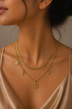 Gold Tone LV Monogram layered Necklace for Women- Matte Finish