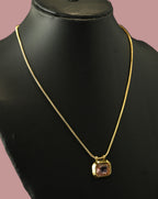Gold Tone Elegant Pinkstone Stainless Steel Necklace for Women- Matte Finish