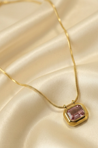 Gold Tone Elegant Pinkstone Stainless Steel Necklace for Women- Matte Finish