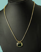 Gold Tone Elegant Emerald Stone Stainless Steel Necklace for Women- Matte Finish