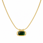 Gold Tone Elegant Emerald Stone Stainless Steel Necklace for Women- Matte Finish