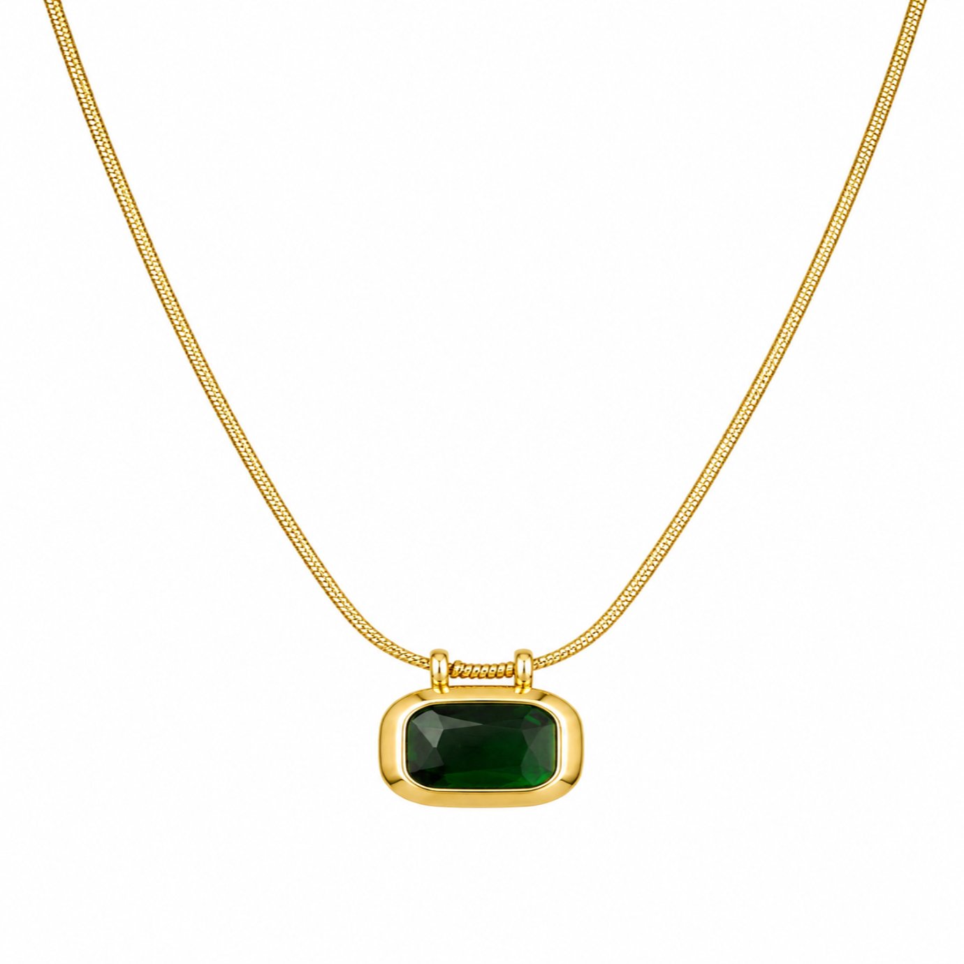 Gold Tone Elegant Emerald Stone Stainless Steel Necklace for Women- Matte Finish