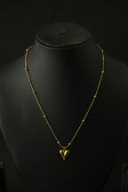 Gold Tone Heart Charm Pendant Necklace With Gold Beads for Women- Sleek Finish