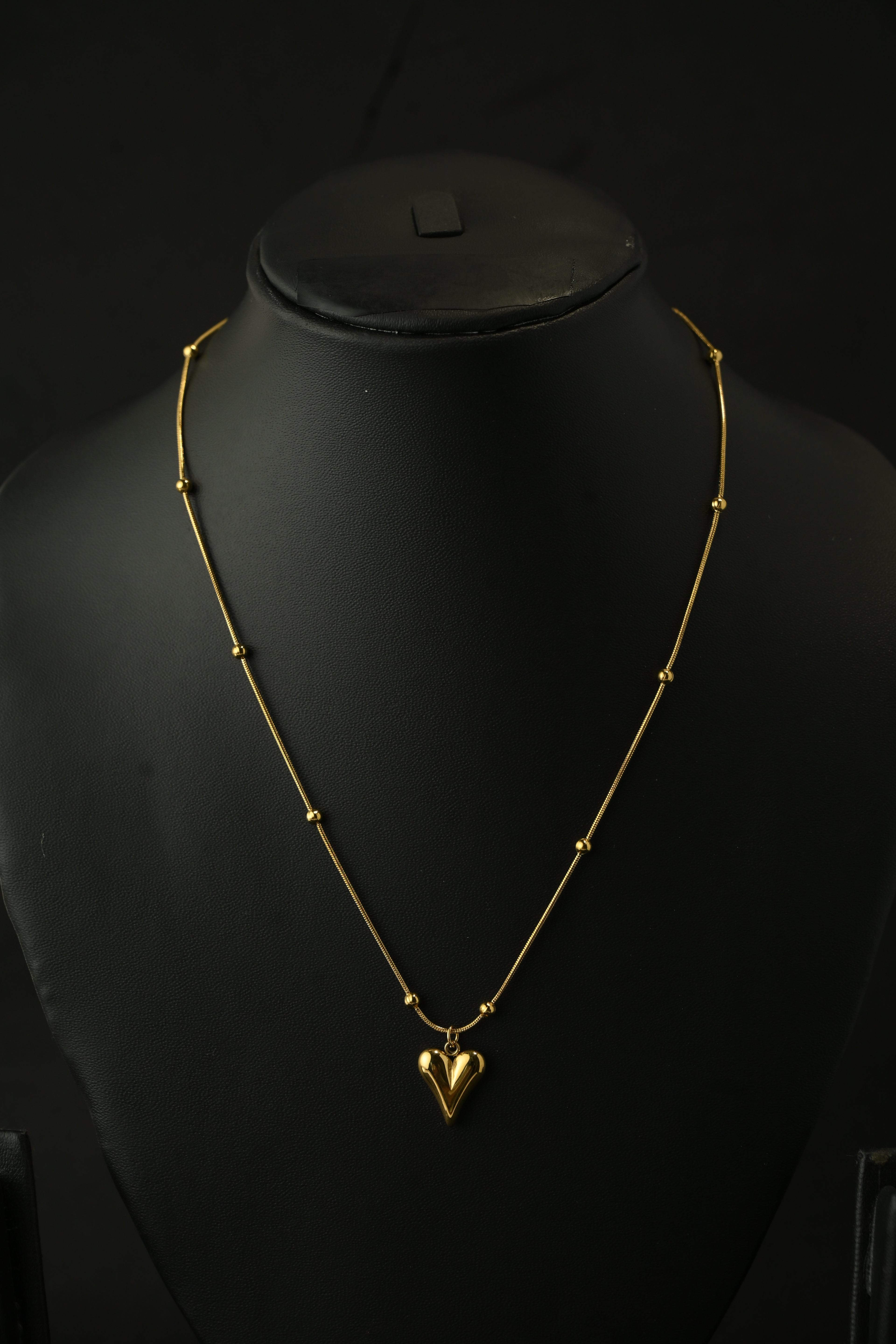 Gold Tone Heart Charm Pendant Necklace With Gold Beads for Women- Sleek Finish