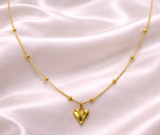 Gold Tone Heart Charm Pendant Necklace With Gold Beads for Women- Sleek Finish