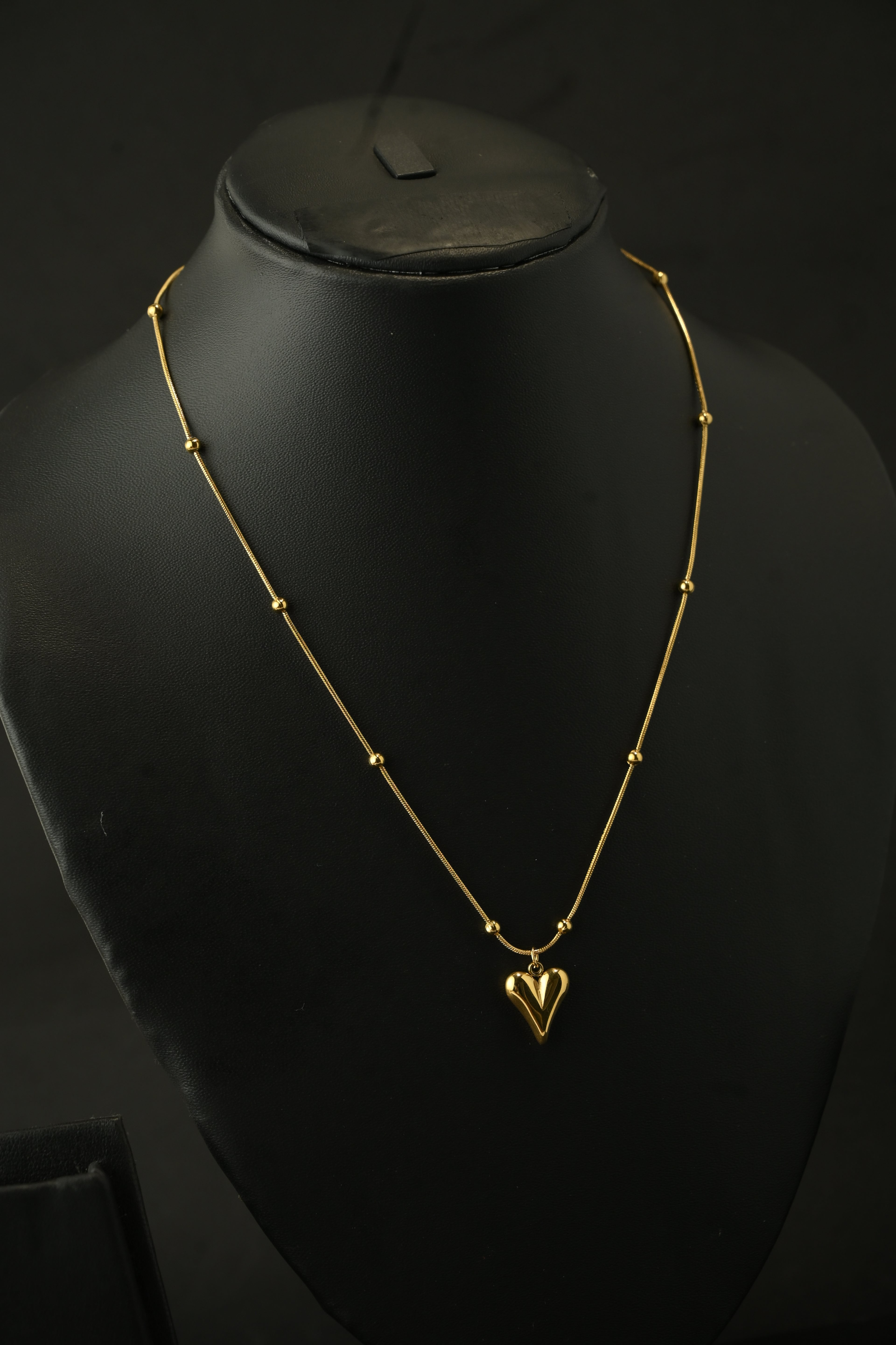 Gold Tone Heart Charm Pendant Necklace With Gold Beads for Women- Sleek Finish