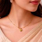 Gold Tone Heart Charm Pendant Necklace With Gold Beads for Women- Sleek Finish