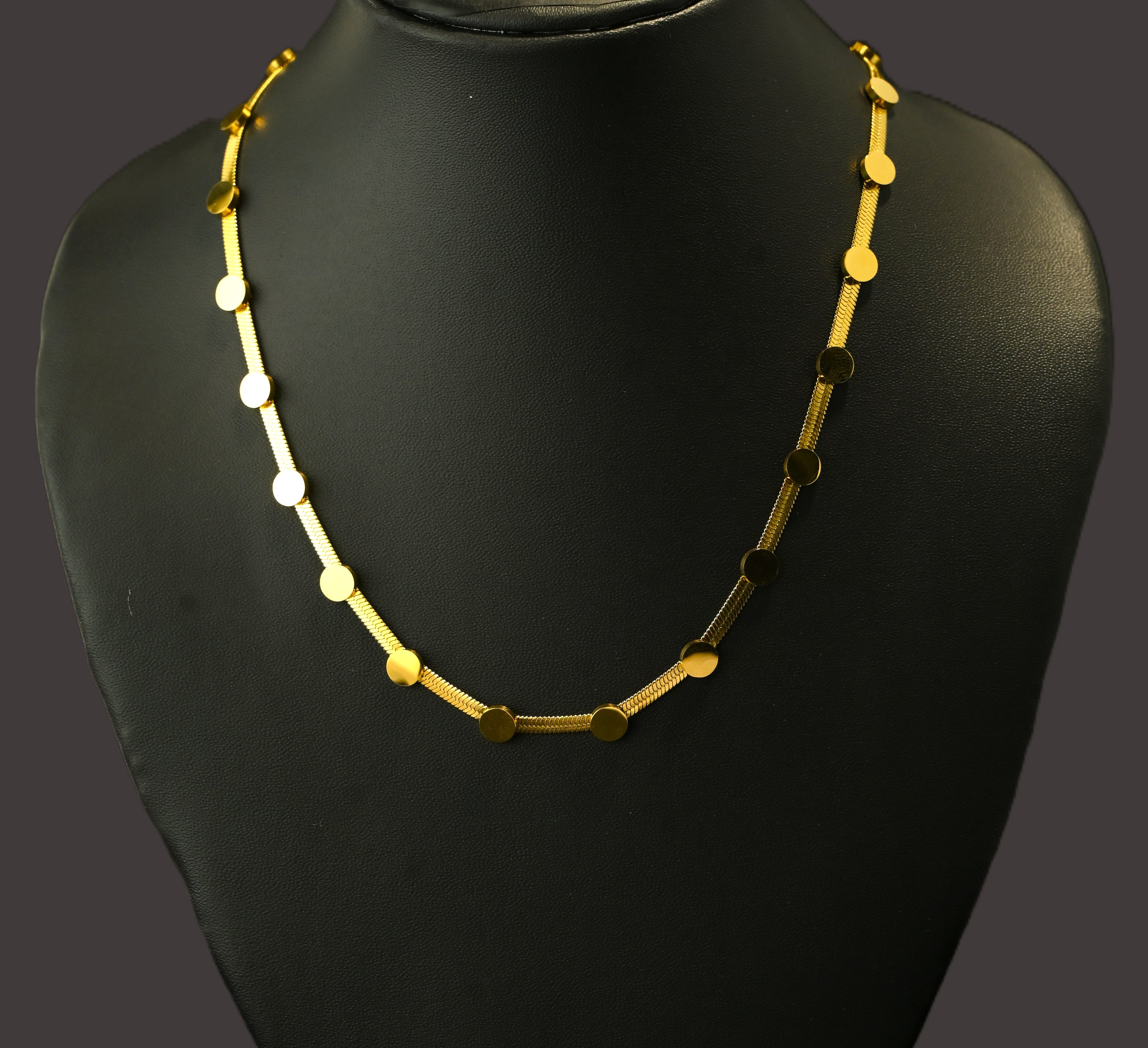Gold Tone Snake Scaled Necklace with Golden Discs For Women - Glossy Finish